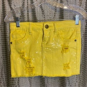 Vanilla Star Yellow Distressed Jean Mini Skirt with Sequins Size 3